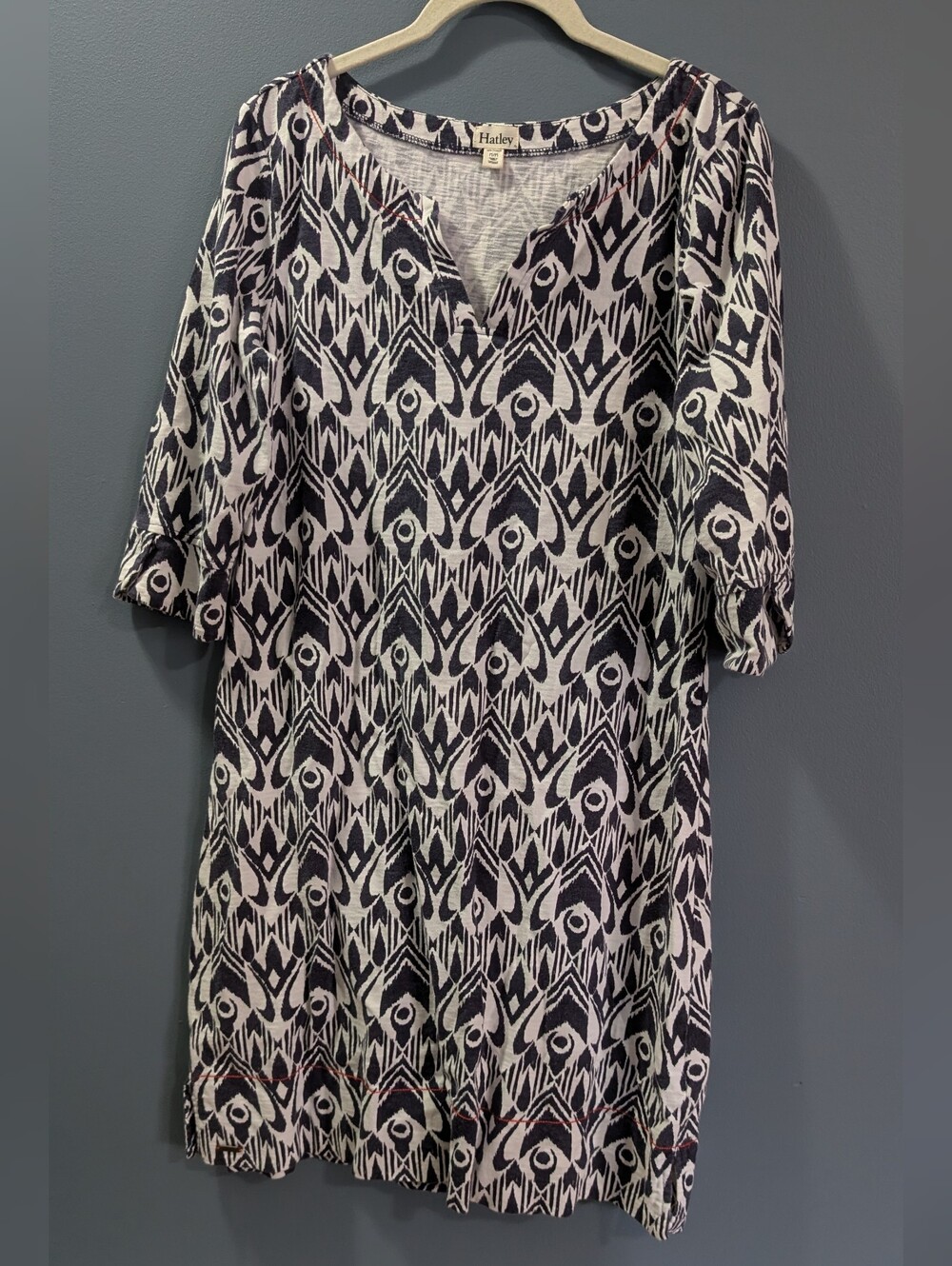 EUC Hatley Dark Navy & White Printed Women's Tunic Dress Medium *